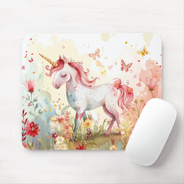 Watercolor Fantasy Unicorn Mouse Pad (With Mouse)