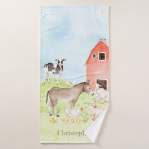 Watercolor Farm Animal Bath Towel
