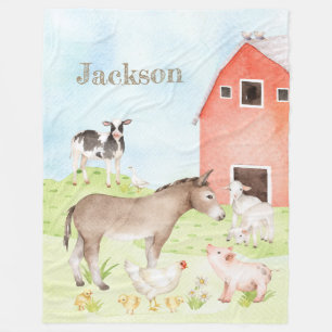 Watercolor Farm Animal Fleece Blanket