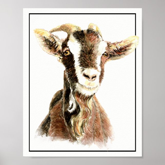 Watercolor Farm Animal Goat Poster (Front)
