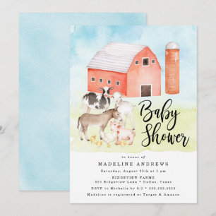 Watercolor Farm Animals Baby Shower Invitation