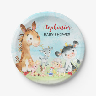Watercolor Farm Animals Baby Shower Paper Plate