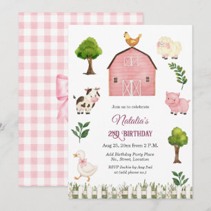 Watercolor Farm Animals Barn 2nd Birthday Party Invitation