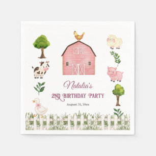 Watercolor Farm Animals Barn 2nd Birthday Party Napkin