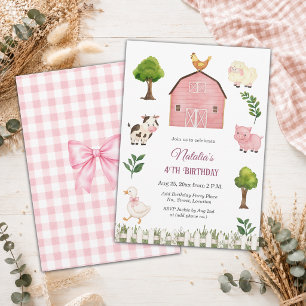Watercolor Farm Animals Barn 4th Birthday Party Invitation