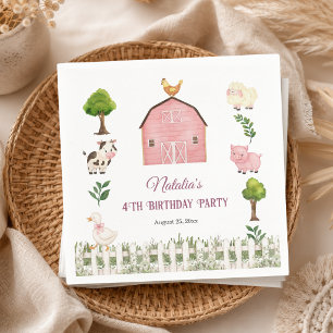 Watercolor Farm Animals Barn 4th Birthday Party Napkin