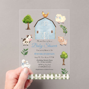 Watercolor Farm Animals Barnyard Baby Shower Acrylic Invitations