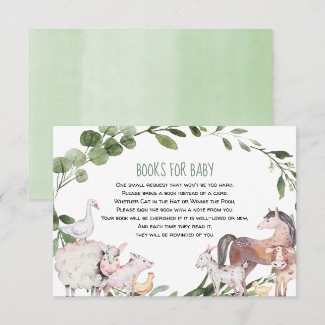Watercolor farm animals books for baby enclosure card (Front/Back)