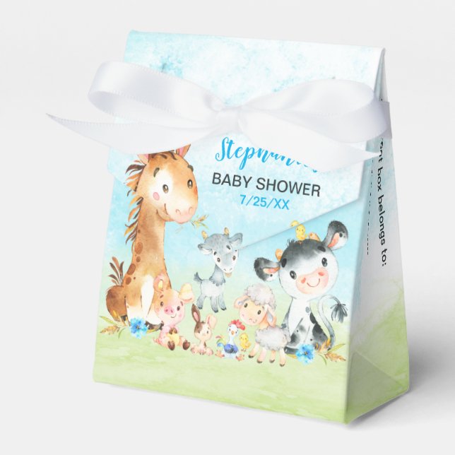 Watercolor Farm Animals Boy Baby Showerm Favor Box (Front Side)