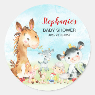 Watercolor Farm Animals Classic Round Sticker