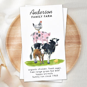 Watercolor Farm Animals Cow Pig Chicken Country Business Card