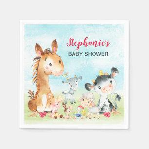 Watercolor Farm Animals Girl Baby Shower Napkin