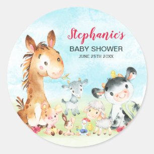 Watercolor Farm Animals Girl Classic Round Sticker