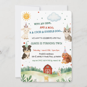 Watercolor Farm Animals Party Barnyard Birthday Invitation
