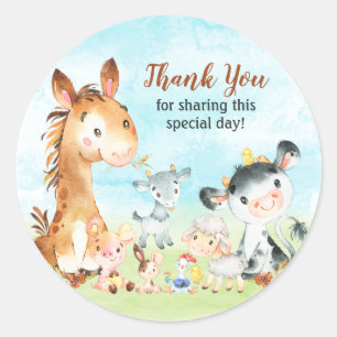 Watercolor Farm Animals Thank You Classic Round Sticker