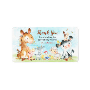 Watercolor Farm Animals Thank You Label