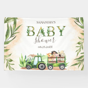 Watercolor Farm Animals Tractor Baby Shower   Banner
