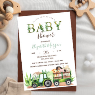 Watercolor Farm Animals Tractor Baby Shower   Invitation