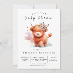 Watercolor Farm Calf Cow Baby Shower Invitation
