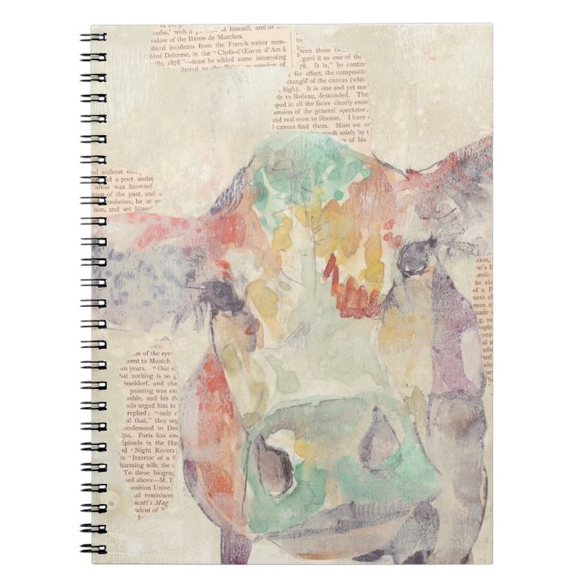 Watercolor Farm Collage Cow Notebook (Front)