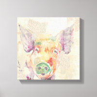 Watercolor Farm Collage Pig