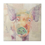 Watercolor Farm Collage Pig Tile<br><div class="desc">Farm Collage Pig Artist: Jennifer Goldberger</div>