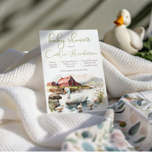 Watercolor Farm Duck with Ducklings Baby Shower Invitation