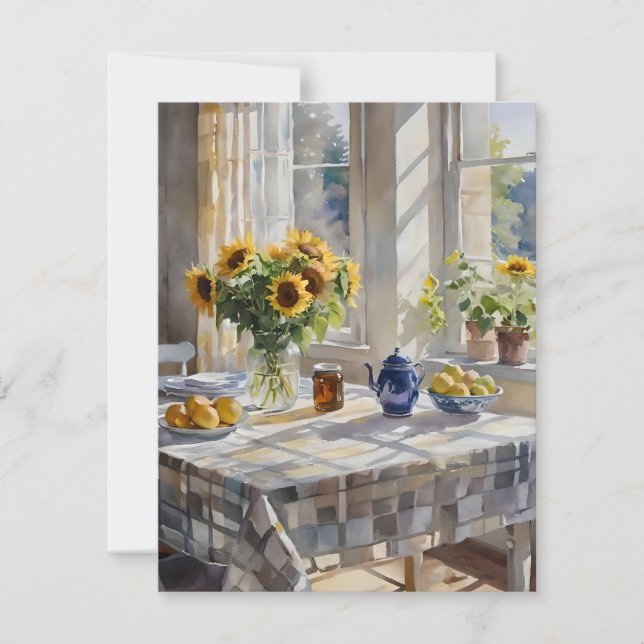 Watercolor Farm Kitchen Table A Holiday Card (Front)