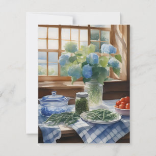 Watercolor Farm Kitchen Table With Green Beans B Holiday Card