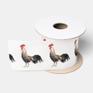 Watercolor Farm Rooster Satin Ribbon