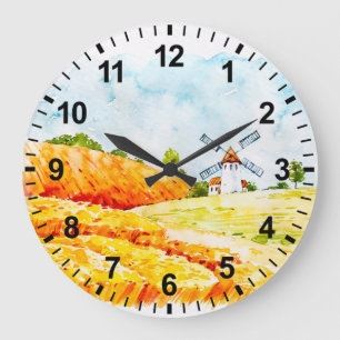 Watercolor Farm Windmill Wall Clock
