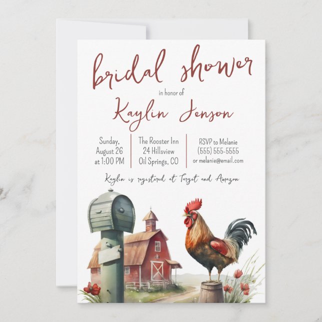 Watercolor Farm with Rooster Bridal Shower Invitation (Front)