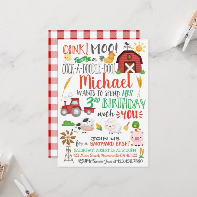 Watercolor Farmer Birthday Invitation (Front/Back In Situ)