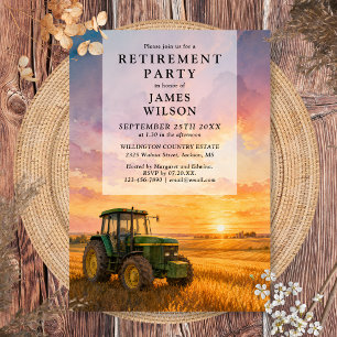 Watercolor Farmer Tractor Retirement Party Invitation