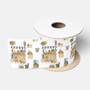 Watercolor Farmer's Market Flower Cart Stand Satin Ribbon