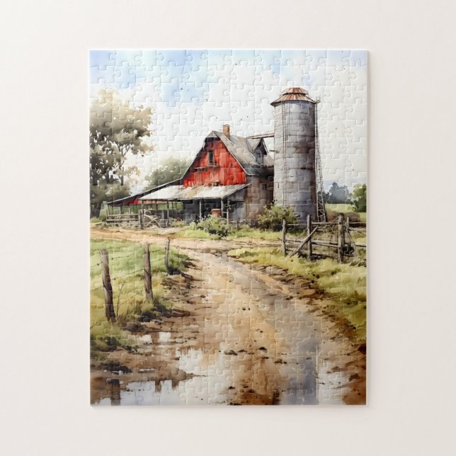 Watercolor Farmhouse avec Puzzle Silo (Vertical)