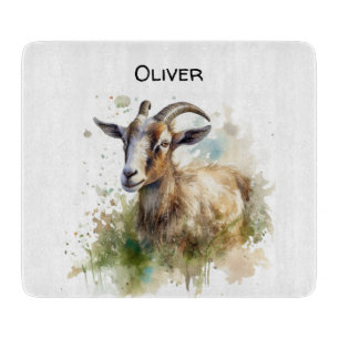 Watercolor Farmhouse Goat, custom Cutting Board