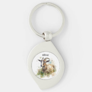 Watercolor Farmhouse Goat, custom Keychain