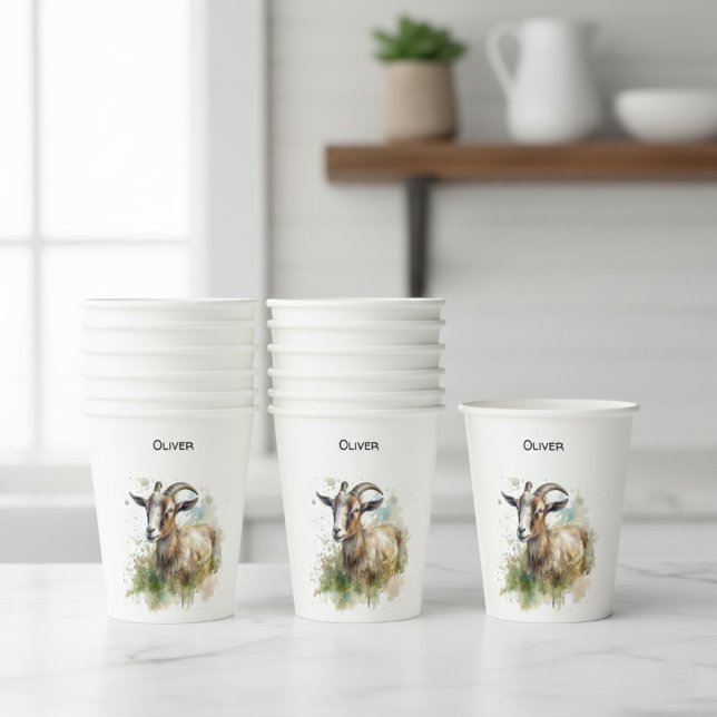 Watercolor Farmhouse Goat, custom Paper Cups (Creator Uploaded)