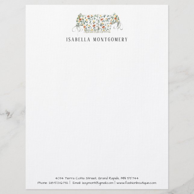 Watercolor Fashion Design Letterhead Personalized (Front)
