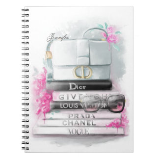 Watercolor fashion design "Purse on books" Notebook