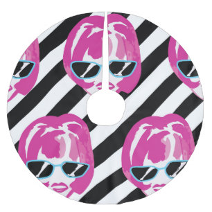 Watercolor Fashion Girls Faces Pattern Brushed Polyester Tree Skirt