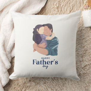 Watercolor Father Daughter Embrace Illustration Throw Pillow