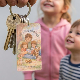 Watercolor Father’s Day Storyteller With Kids Keychain