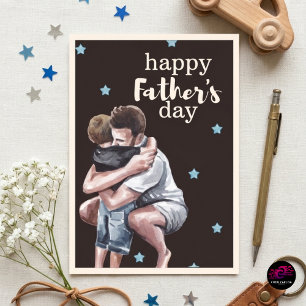 Watercolor Father Son Hug Happy Father's Day Holiday Card