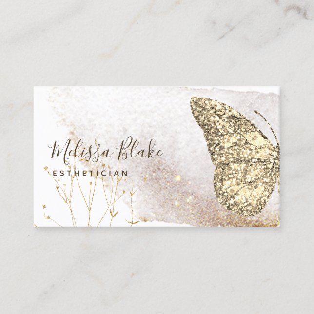 watercolor faux gold glitter butterfly  business card (Front)