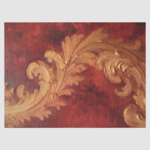 Watercolor faux gold Victorian ornament deep red Tissue Paper