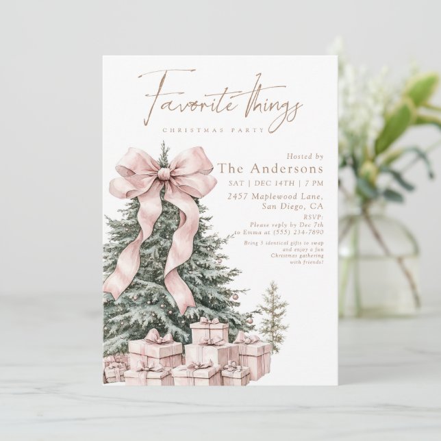 Watercolor Favorite Things Christmas Party Invitation (Standing Front)