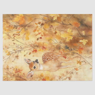 Watercolor Fawn Autumn Leaves Design Tissue Paper