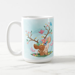 Watercolor Fawn, Birds, Butterflies Coffee Mug